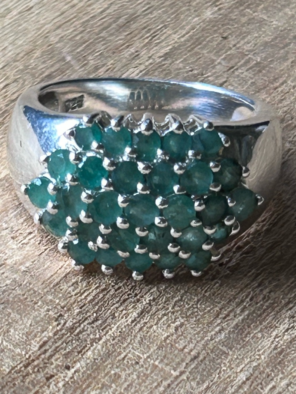 Vintage 925 Sterling Silver Emerald Cluster Dome Cocktail Ring - Size 7 (6.14g)